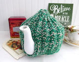 Variegated Medium English Tea Cozy Green Tan Cosy Knitted Stretchy 1970s Tea Cosy