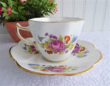 English Bone China Teacup Clare Vintage 1970s Pink Rose Poppy Mixed Bouquets