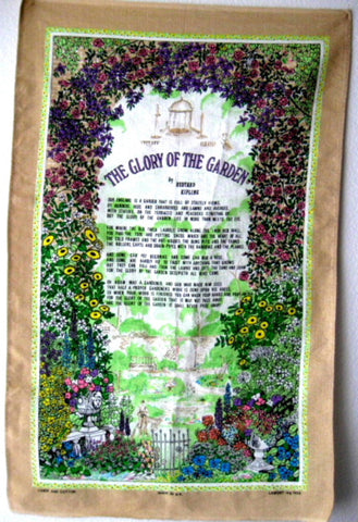 Glory Of The Garden Tea Towel Rudyard Kipling Poem Dish Towel 1970s