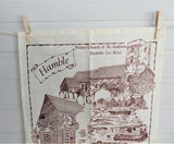 English Tea Towel Hamble Village Hampshire Brown On White Village Landmarks 1970s