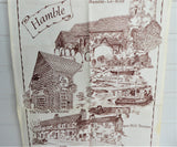 English Tea Towel Hamble Village Hampshire Brown On White Village Landmarks 1970s