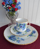 Hammersley England Blue Cornflowers Teacup Trio Gold Bone China 1970s Bachelors Buttons