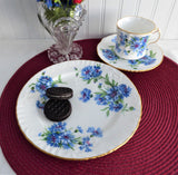 Hammersley England Blue Cornflowers Teacup Trio Gold Bone China 1970s Bachelors Buttons