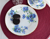 Hammersley England Blue Cornflowers Teacup Trio Gold Bone China 1970s Bachelors Buttons