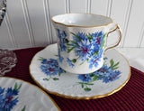 Hammersley England Blue Cornflowers Teacup Trio Gold Bone China 1970s Bachelors Buttons