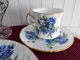Hammersley England Blue Cornflowers Teacup Trio Gold Bone China 1970s Bachelors Buttons