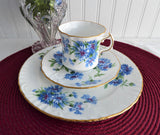Hammersley England Blue Cornflowers Teacup Trio Gold Bone China 1970s Bachelors Buttons