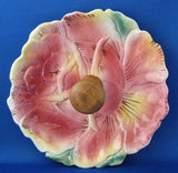 Italian Majolica Flower Bon Bon With Handle Tray Tidbit 1970s Figural Pansy