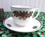 Cup And Saucer Johnson Brothers Victorian Christmas Holiday Bells Ribbons Pine