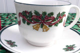 Cup And Saucer Johnson Brothers Victorian Christmas Holiday Bells Ribbons Pine