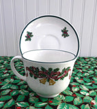 Cup And Saucer Johnson Brothers Victorian Christmas Holiday Bells Ribbons Pine