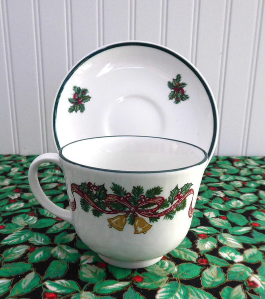 Cup And Saucer Johnson Brothers Victorian Christmas Holiday Bells Ribb