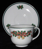 Cup And Saucer Johnson Brothers Victorian Christmas Holiday Bells Ribbons Pine
