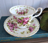 June Pink Roses Cup And Saucer Royal Albert Flower Of The Month 1970s