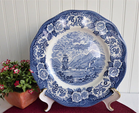 Lochs Of Scotland Blue Transferware Dinner Plate Royal Warwick England Scottish Landscape 1970s