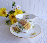 October Chrysanthemums Cup And Saucer Elizabethan England 1970s Bone China