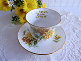 October Chrysanthemums Cup And Saucer Elizabethan England 1970s Bone China