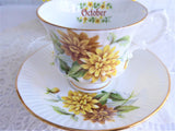 October Chrysanthemums Cup And Saucer Elizabethan England 1970s Bone China