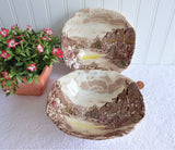 Johnson Brothers Olde English Countryside 2 Brown Transferware Square Bowls Cereal
