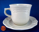 Cup And Saucer Pfaltzgraff USA Heirloom Gray And White Flowers Stoneware 1970s