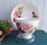 Pink Maroon Roses Queen Anne English Bone China Cup And Saucer 1960s
