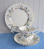 Royal Albert Brigadoon Teacup Trio Pink Blue Thistles Gold Trim 1970s Bone China