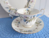 Royal Albert Brigadoon Teacup Trio Pink Blue Thistles Gold Trim 1970s Bone China