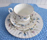 Royal Albert Brigadoon Teacup Trio Pink Blue Thistles Gold Trim 1970s Bone China