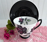 Black Pink Rose Cup And Saucer Royal Albert Masquerade 1970s English Bone China