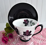Black Pink Rose Cup And Saucer Royal Albert Masquerade 1970s English Bone China
