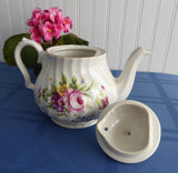 Teapot England Bone China Floral Molded Swirl Tea Pot Vintage 1960s Royal Park