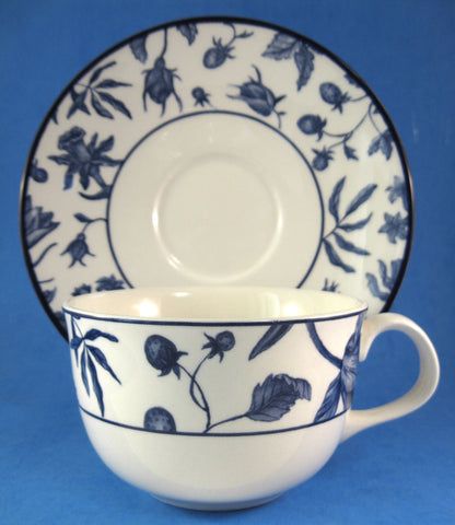 Blue Transferware 1970s Cup And Saucer Royal Stafford Blue Strawberry Vines Earthenware