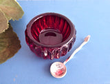 Ruby Red Glass Salt Dip Imperial Glass Zipper Open Salt Teabag Holder 1970s