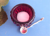 Ruby Red Glass Salt Dip Imperial Glass Zipper Open Salt Teabag Holder 1970s