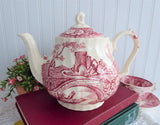 Sadler Teapot Brigadoon Red Transferware 1970s Afternoon Tea Large Landscape