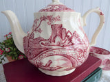 Sadler Teapot Brigadoon Red Transferware 1970s Afternoon Tea Large Landscape
