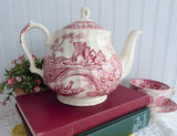 Sadler Teapot Brigadoon Red Transferware 1970s Afternoon Tea Large Landscape