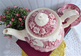 Sadler Teapot Brigadoon Red Transferware 1970s Afternoon Tea Large Landscape