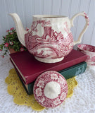 Sadler Teapot Brigadoon Red Transferware 1970s Afternoon Tea Large Landscape