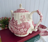 Sadler Teapot Brigadoon Red Transferware 1970s Afternoon Tea Large Landscape