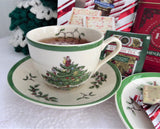 Christmas Tree Spode Cup And Saucer Green Trim Made In England 1970s