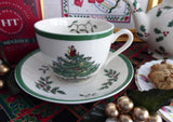 Christmas Tree Spode Cup And Saucer Green Trim Made In England 1970s