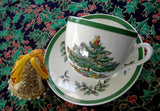 Christmas Tree Spode Cup And Saucer Green Trim Made In England 1970s