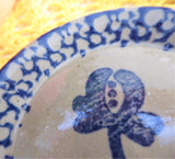 Blue Stoneware Teabag Caddy Blue Sponge Flower Butter Pat Bennington Stoneware