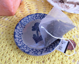 Blue Stoneware Teabag Caddy Blue Sponge Flower Butter Pat Bennington Stoneware