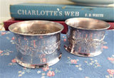 Wallace Baroque Pair Silver Plate Napkin Rings Boxed Repousse Floral 1970s