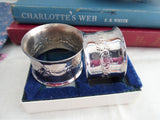 Wallace Baroque Pair Silver Plate Napkin Rings Boxed Repousse Floral 1970s