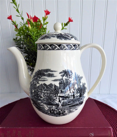 Coffee Pot Wedgwood Lugano Black Transferware 1970s Afternoon Tea 1950s Tall Teapot