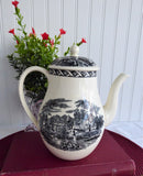 Coffee Pot Wedgwood Lugano Black Transferware 1970s Afternoon Tea 1950s Tall Teapot