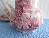 Pitcher Pink Red Transferware Wedgwood Woodland Jug 1965-1980 Farm Country Scenes